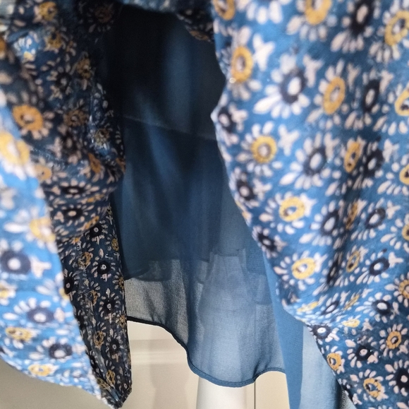 RESET Blue Floral Ruffle Tiered Mini Dress Long Sleeve Boho Dress Size S - Picture 11 of 13